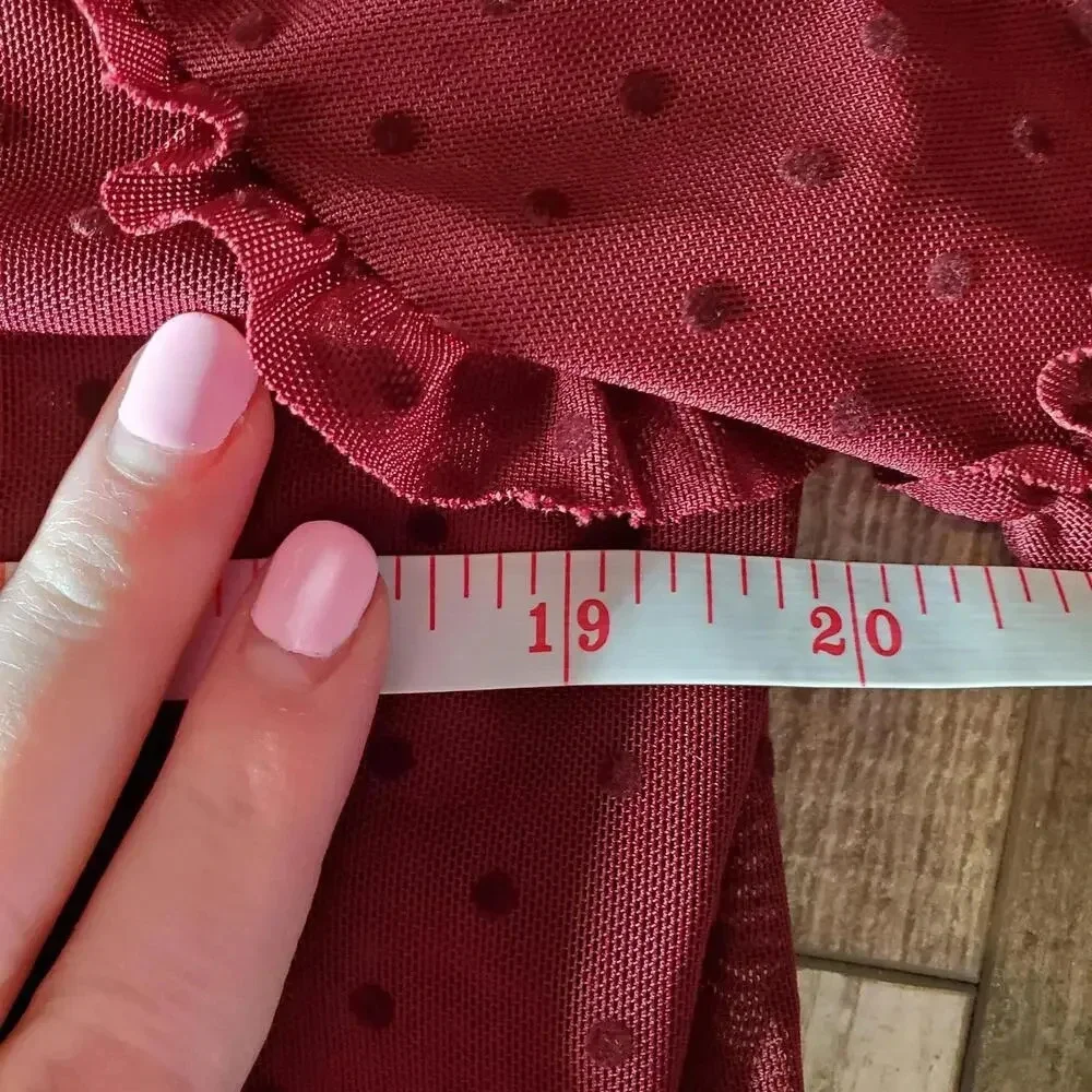 Pleione Sheer Short Sleeve Swiss Dot Blouse - Red - Women's Size Small NWOT